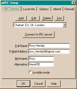 mIRC setup screen shot