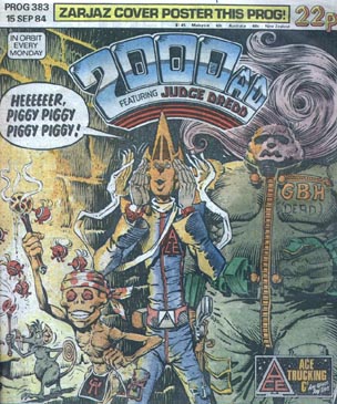 Reprodução da capa de um dos números/programas de 2000 AD, com Ace Trucking Co. em destaque